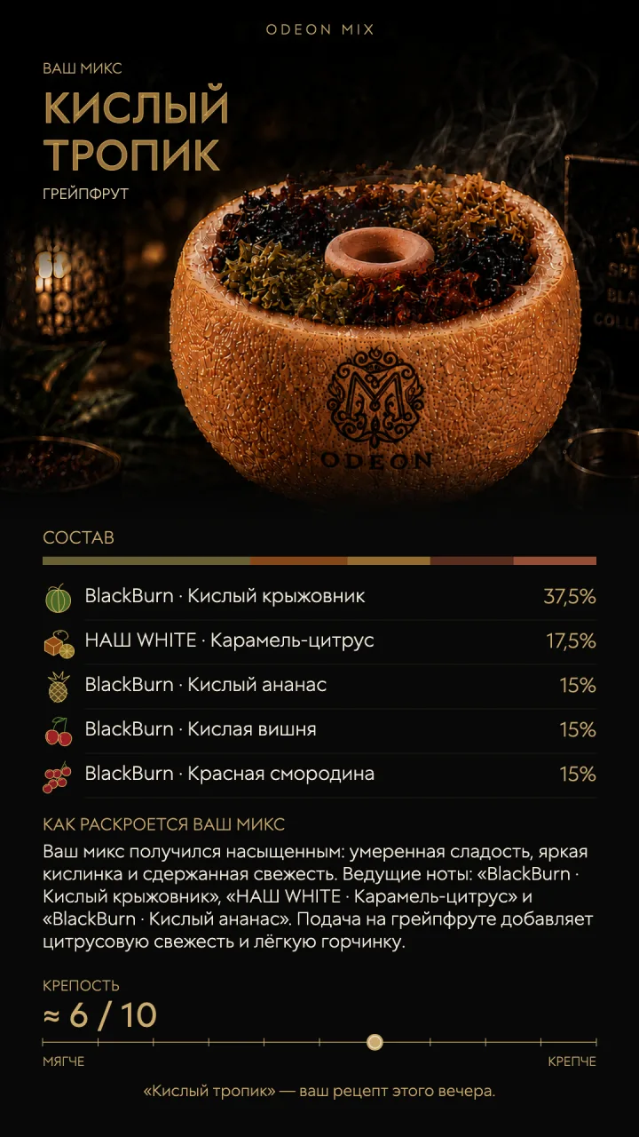 Пример персональной карточки ODEON MIX «Кислый тропик»